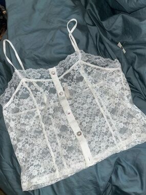 New  Anthropologie Lace Button-Front Camisole, M, white